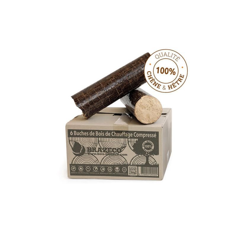 Bûches de bois densifié Premium Brazeco – Palette de 100 cartons